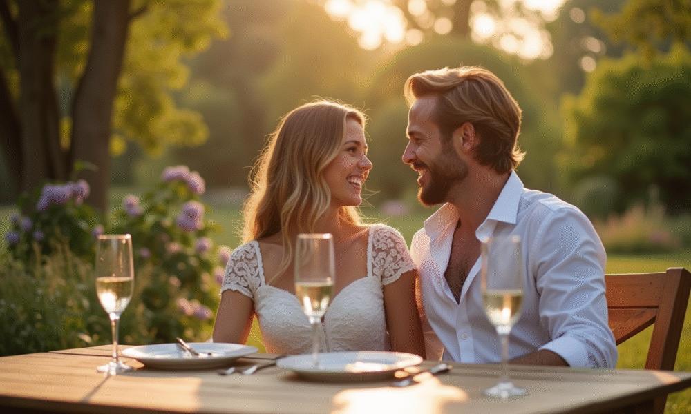 Couple élégant célébrant leur 6e anniversaire en campagne