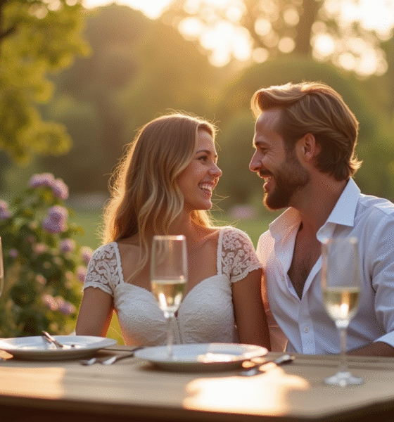 Couple élégant célébrant leur 6e anniversaire en campagne