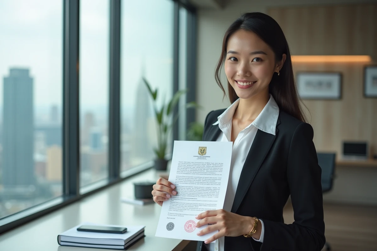 Jeune assistante juridique tenant un document officiel