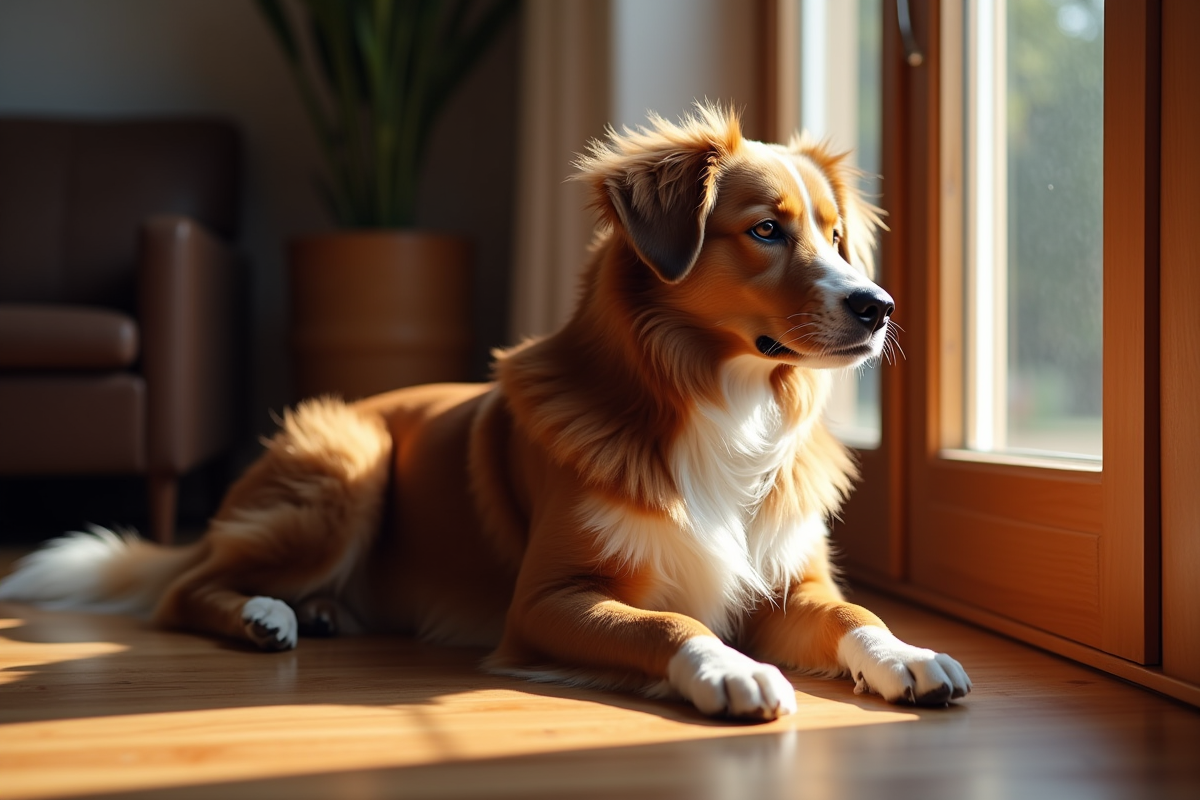 Chien berger australien marron allongé près d