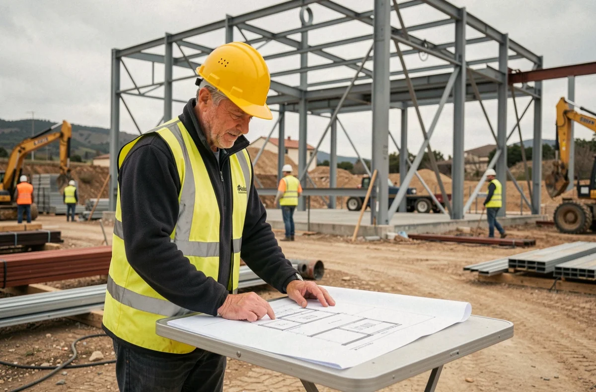 Chef de chantier des Constructions Métalliques Valentinoises CMV supervisant une structure en acier