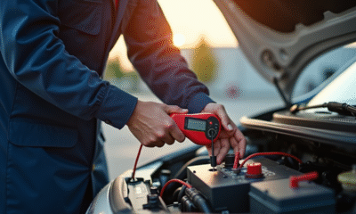 Personne vérifiant la batterie de voiture en plein jour