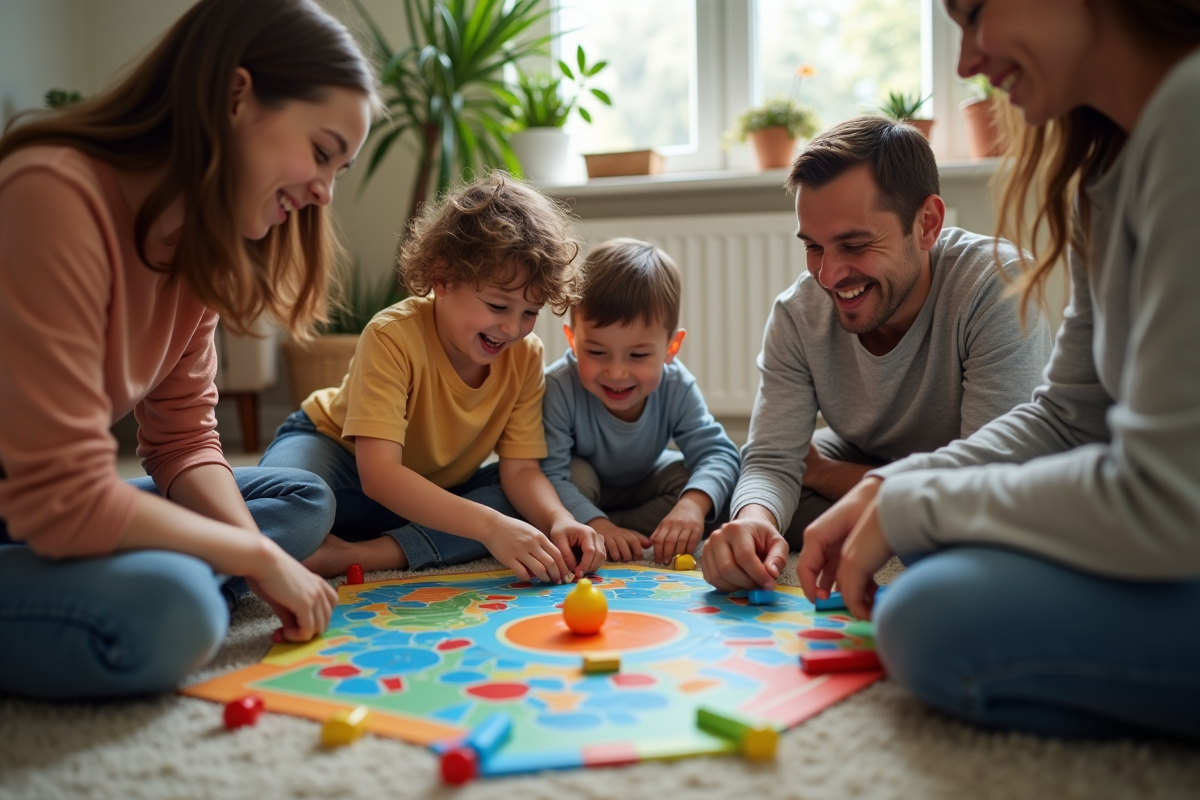 Enfants et parents jouant ensemble à un jeu de société