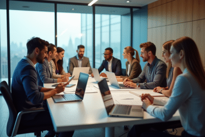 Groupe divers d adultes en réunion de travail en bureau moderne