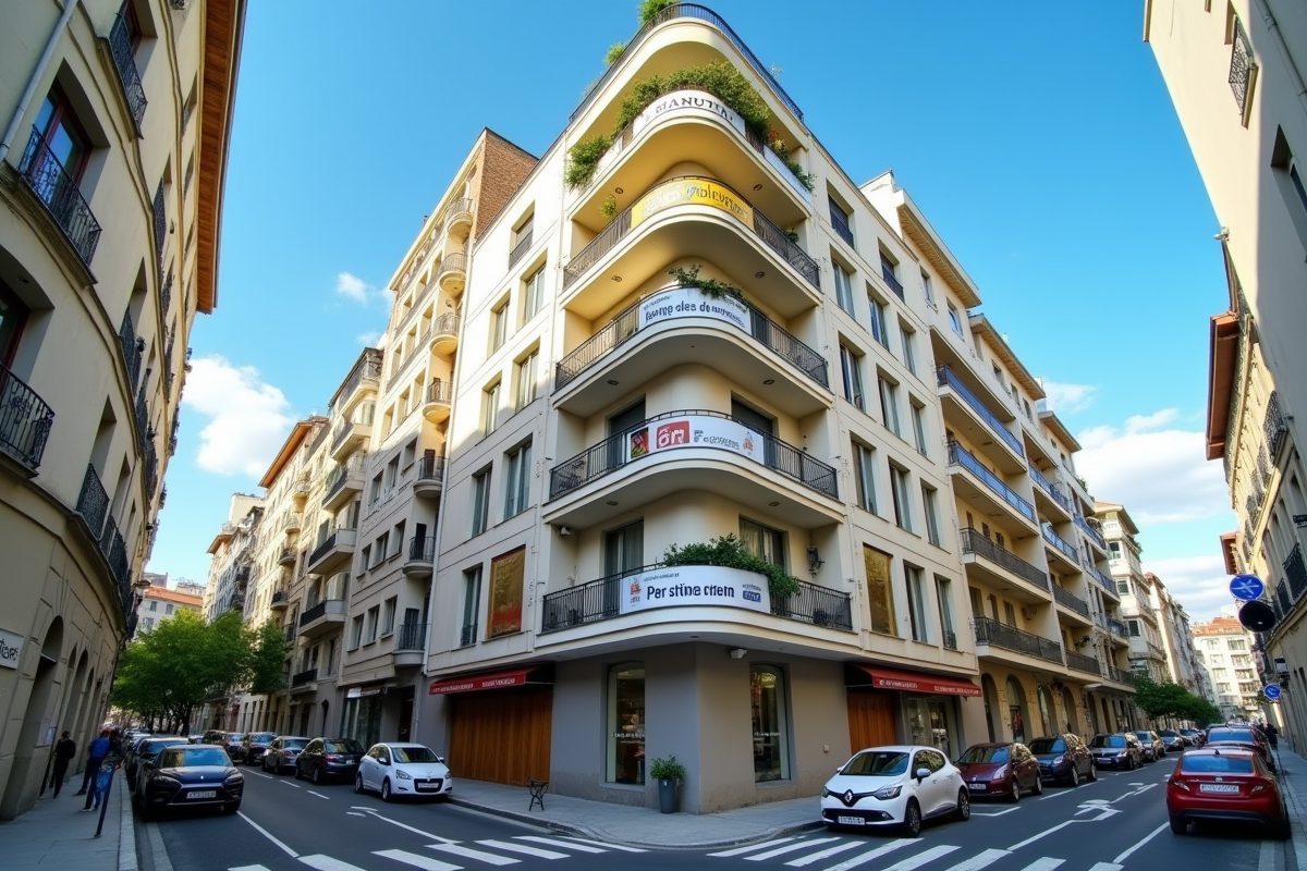Façade d un immeuble français avec annonces de location