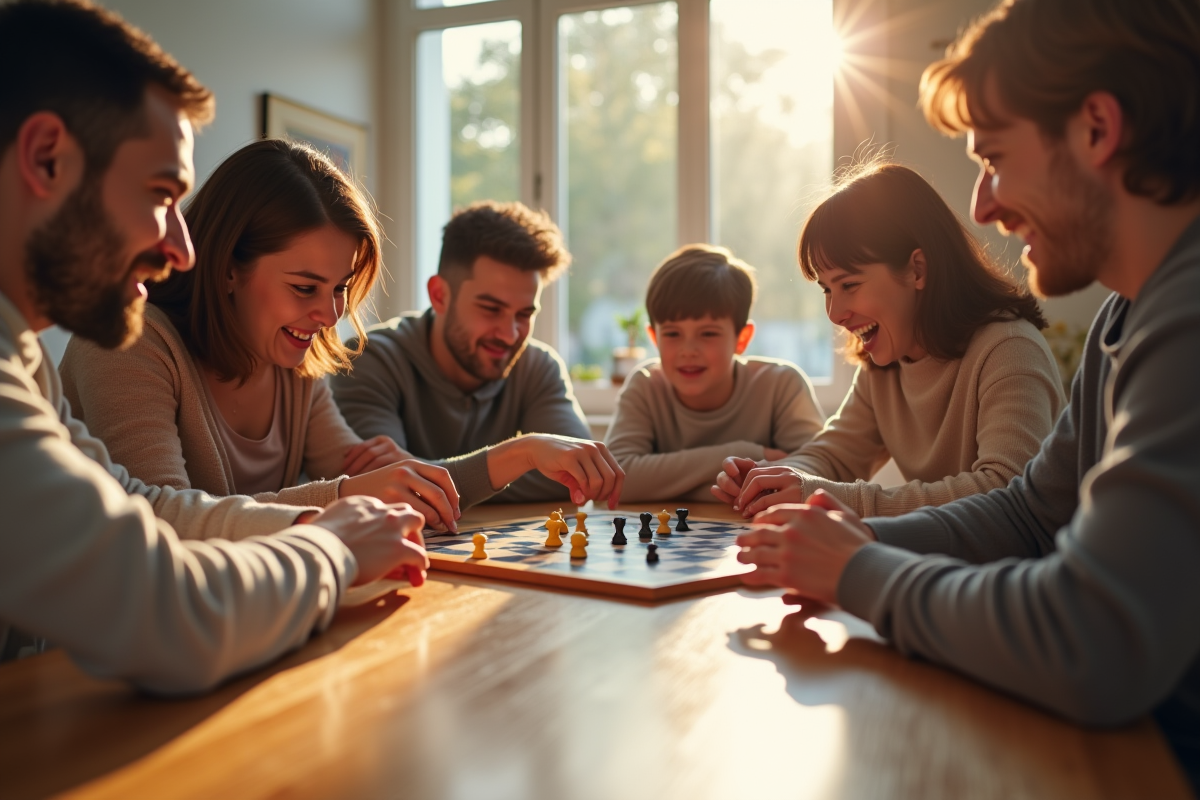 Famille multigenerational jouant à un jeu de société moderne