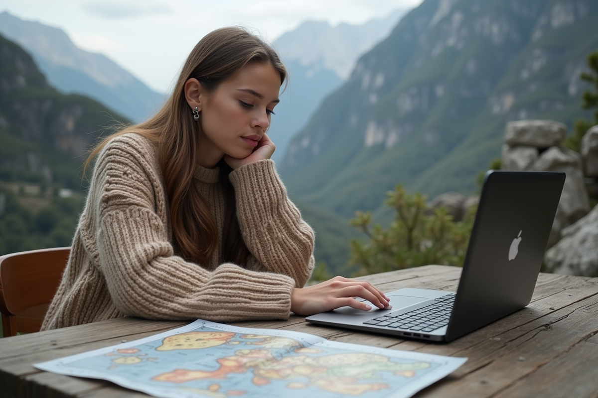 Jeune femme avec carte des galaxies en extérieur
