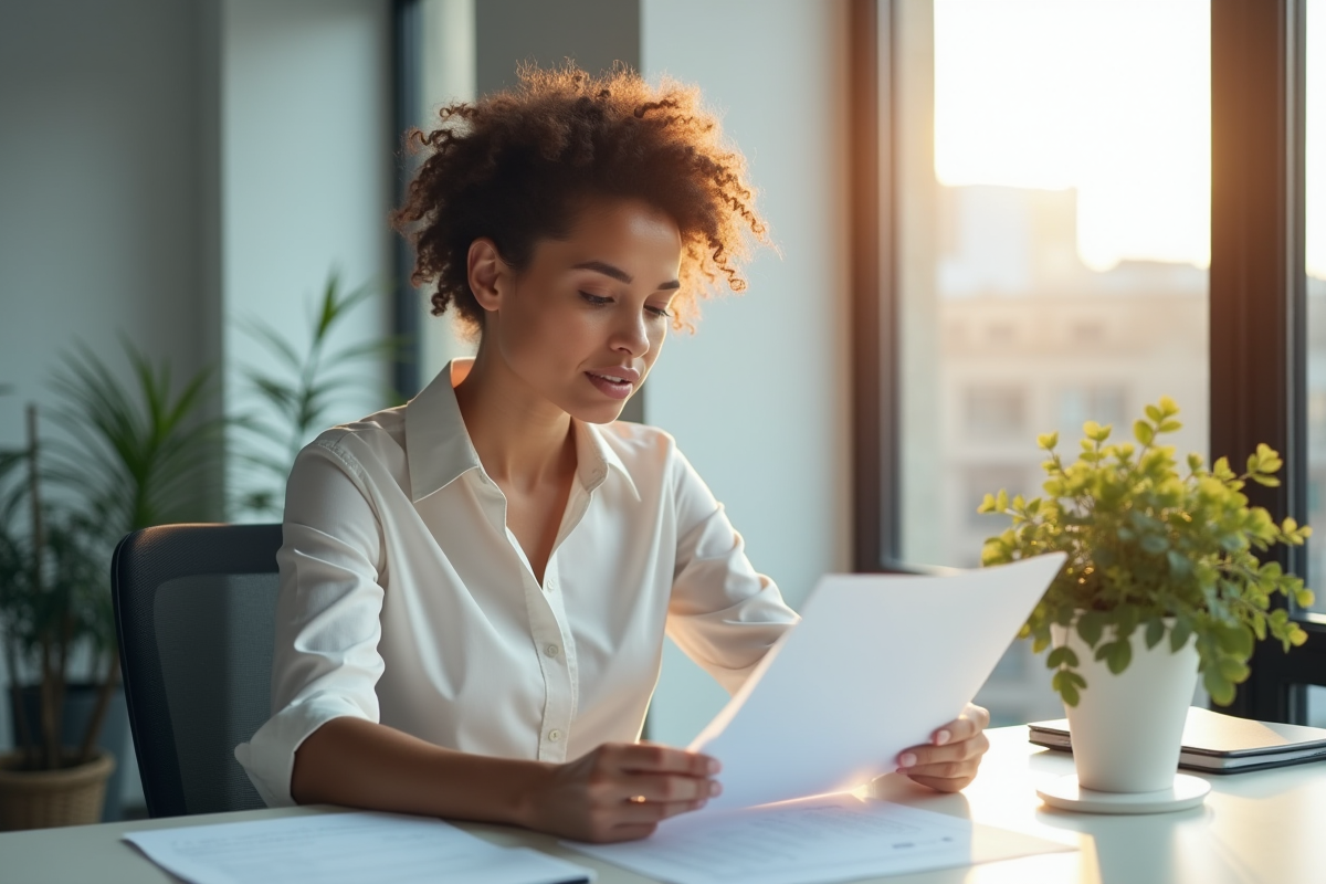 Femme professionnelle examinant des documents d emploi