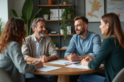 Groupe divers d'adultes en réunion de travail en bureau