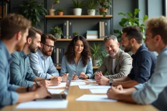 Groupe de professionnels en réunion dans un bureau moderne