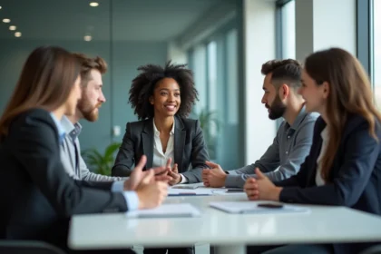 Groupe de jeunes professionnels en réunion de travail