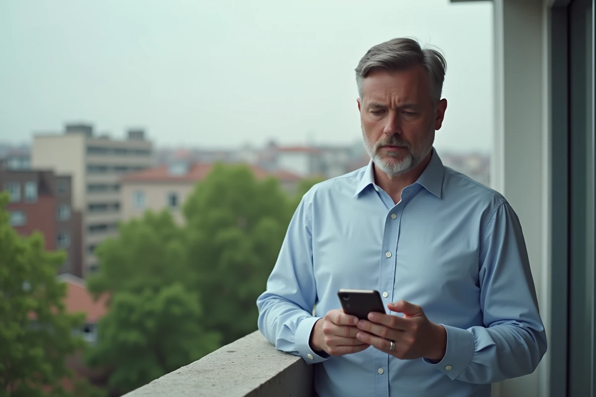 Homme sur le balcon bloquant un appel téléphonique