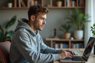 Homme détendu travaillant à son bureau à domicile