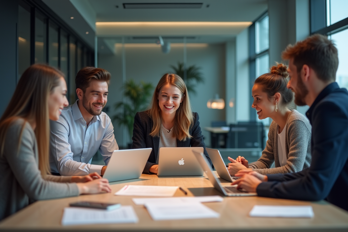 Plusieurs stagiaires discutant autour d