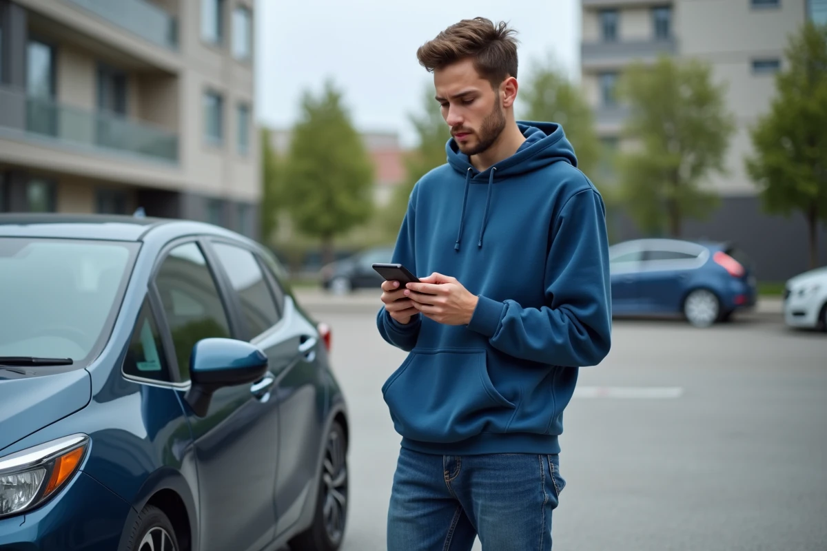Jeune homme avec smartphone près d