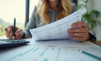 Jeune professionnel calculant ses finances personnelles au bureau