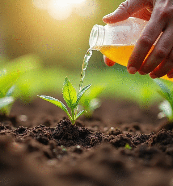 Gros plan de mains versant des remèdes naturels contre les mauvaises herbes