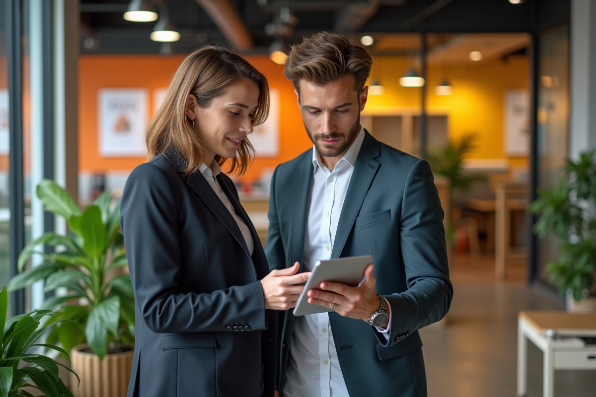 Manager femme discutant avec un jeune employé dans un espace détente