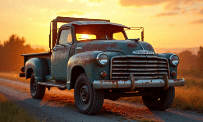Pick-up d'occasion lavé avec détails chrome au coucher du soleil