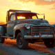 Pick-up d'occasion lavé avec détails chrome au coucher du soleil