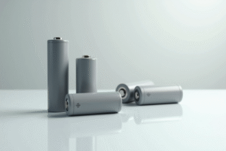Gros plan sur plusieurs batteries lithium-ion modernes sur une table
