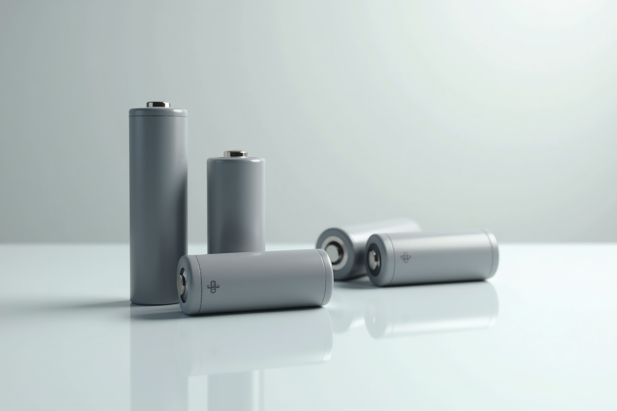 Gros plan sur plusieurs batteries lithium-ion modernes sur une table