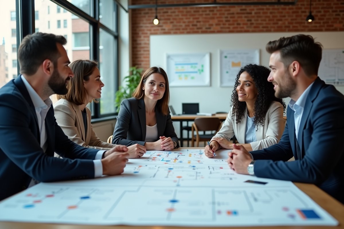 Groupe de professionnels discutant autour d une table