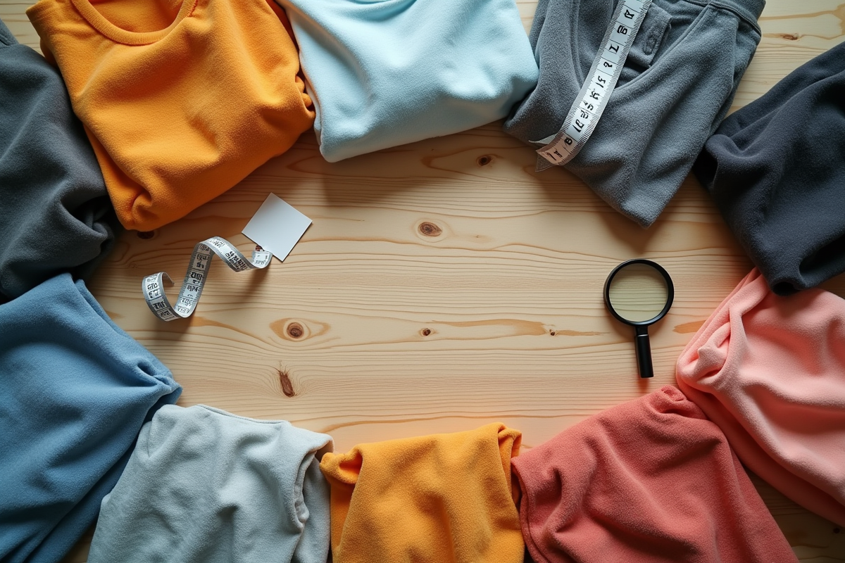 Vue de dessus d une table avec vetements et outils de soin