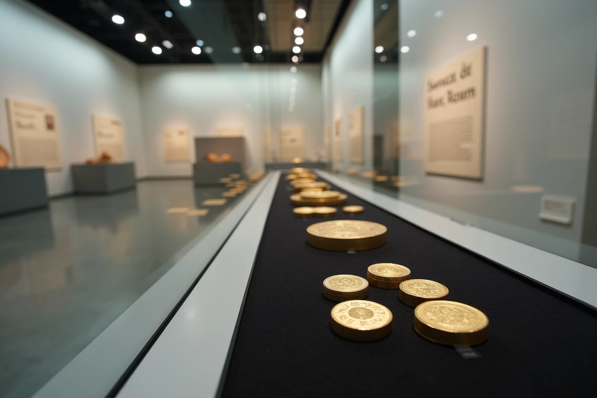 Trésor d'Eauze au musée archéologique du Gers avec pièces et bijoux gallo-romains en or